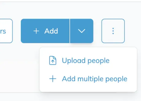 The Add button on the People page with its dropdown chevron open, offering Upload people and Add multiple people.