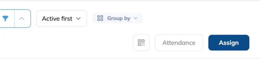 The Build toolbar with the QR scanner button beside the Attendance and Assign buttons.