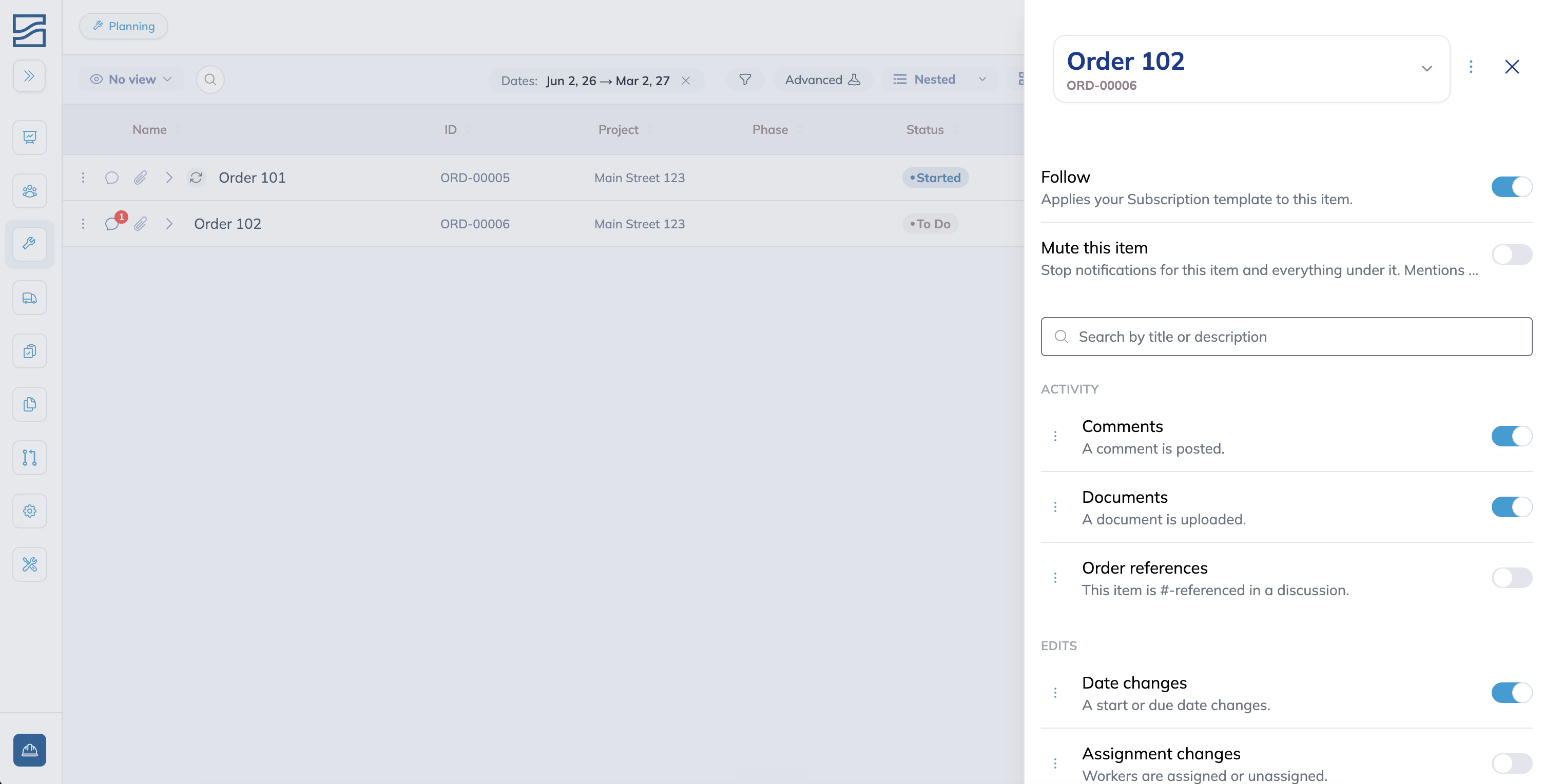 The Assignment tab in Settings, where the subscription template is set.