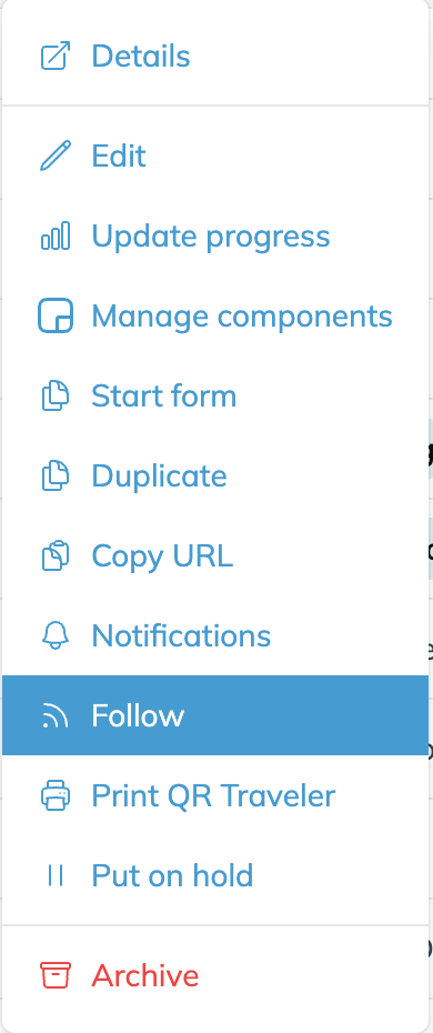 The Follow option in an order's menu.