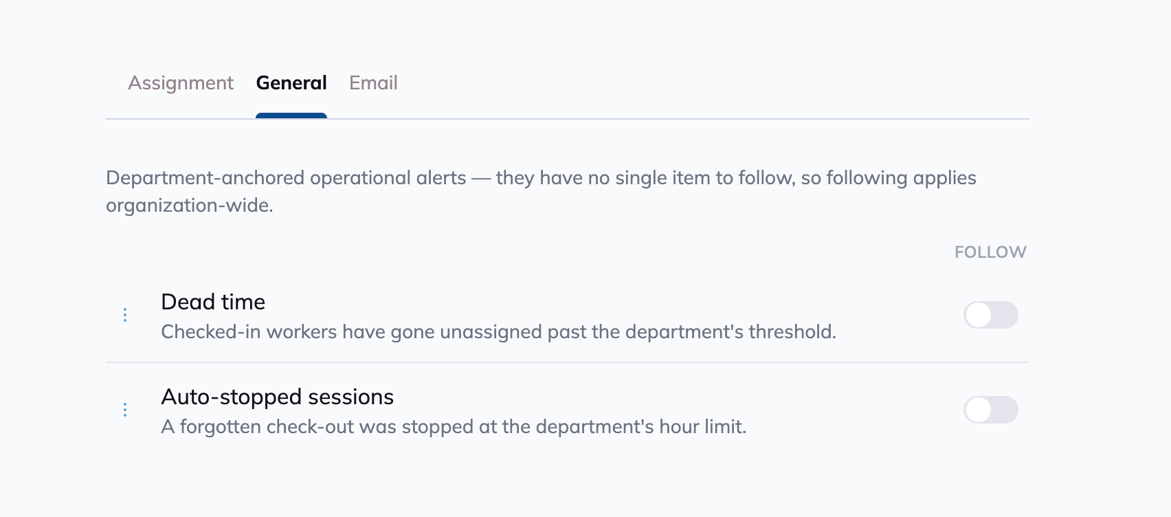 The General tab in Settings.