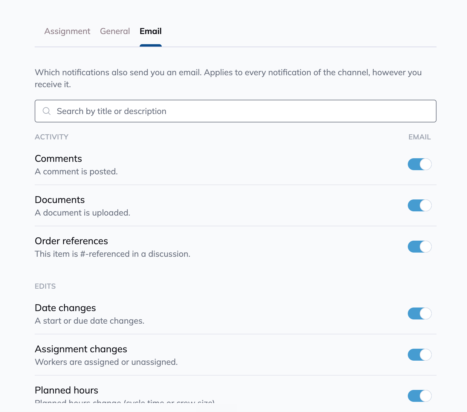 The Email tab in Settings.