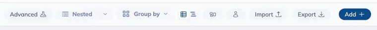 The Planning toolbar, with the Import and Export buttons at the right-hand end beside Add.